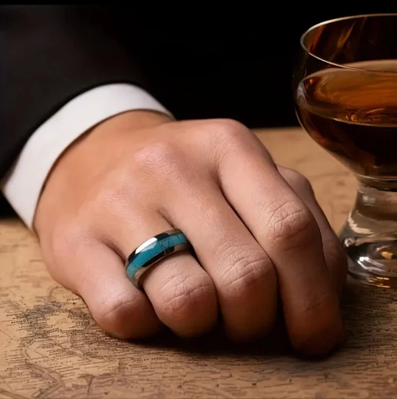 Unique.Vintage Stainless Steel Turquoise Ring for Men. - Picture 2 of 5